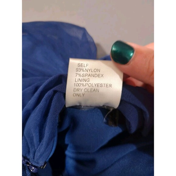 TADASHI SHOJI TOO Dress Sz 3X Ruched Mesh Midi Navy Blue Flattering Wedding - Picture 8 of 9